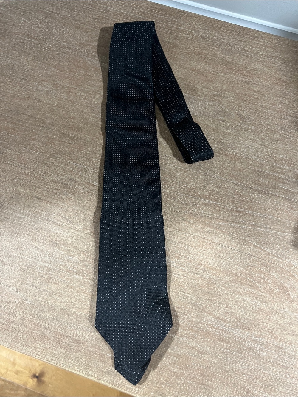Barneys New York Black Silk Tie with Micro Dot Texture